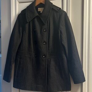 Classic Double-Breasted Wool Peacoat in Dark Charcoal